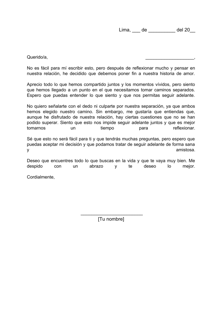 modelo de carta de renuncia a un amor en pdf