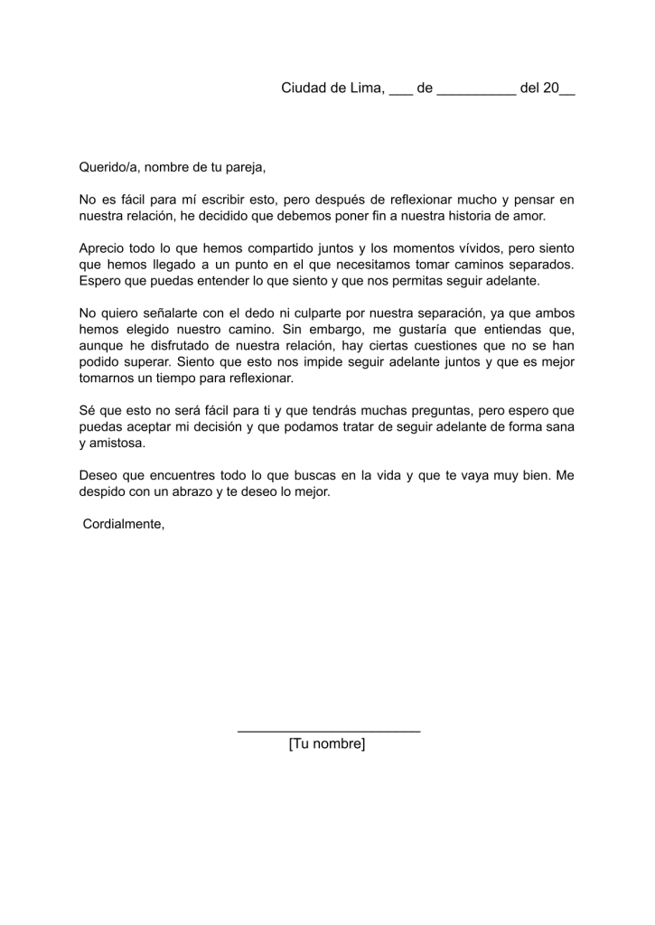 formato de carta de renuncia a un amor en word
