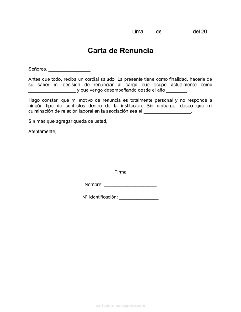 modelo de carta de renuncia a una asociación civil en pdf