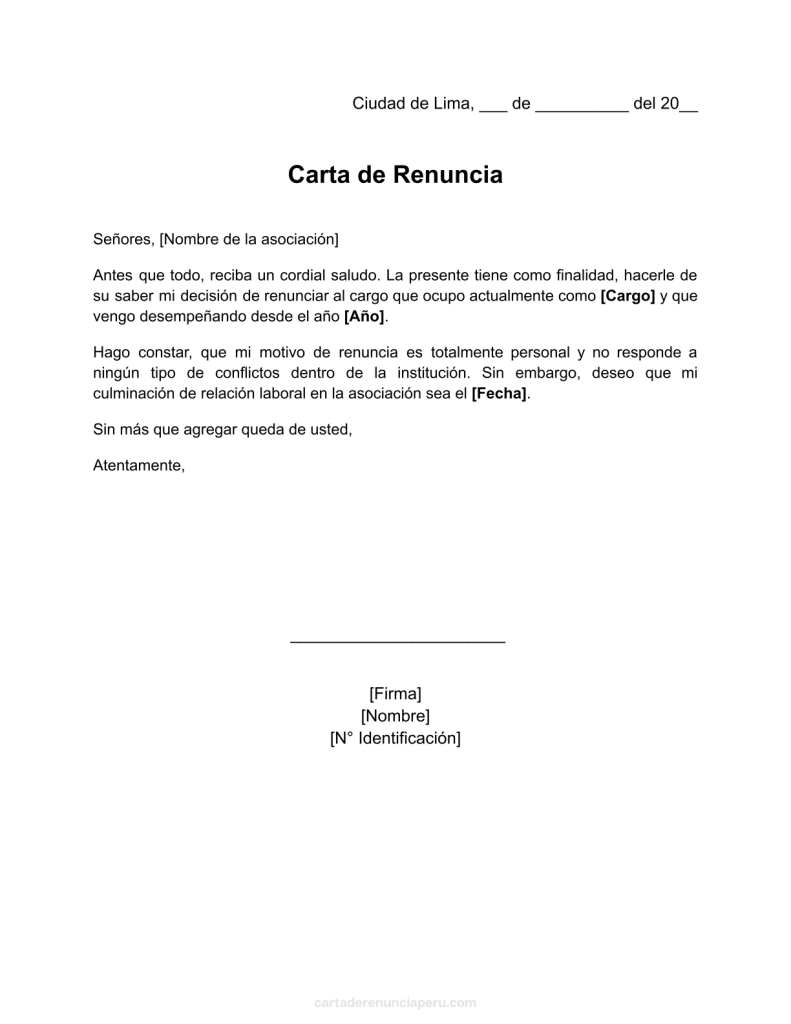 formato de carta de renuncia a una asociación civil en word