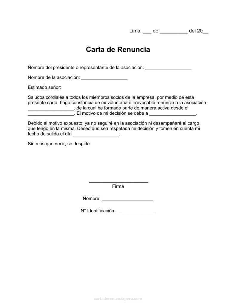 modelo de carta de renuncia a una asociación en pdf