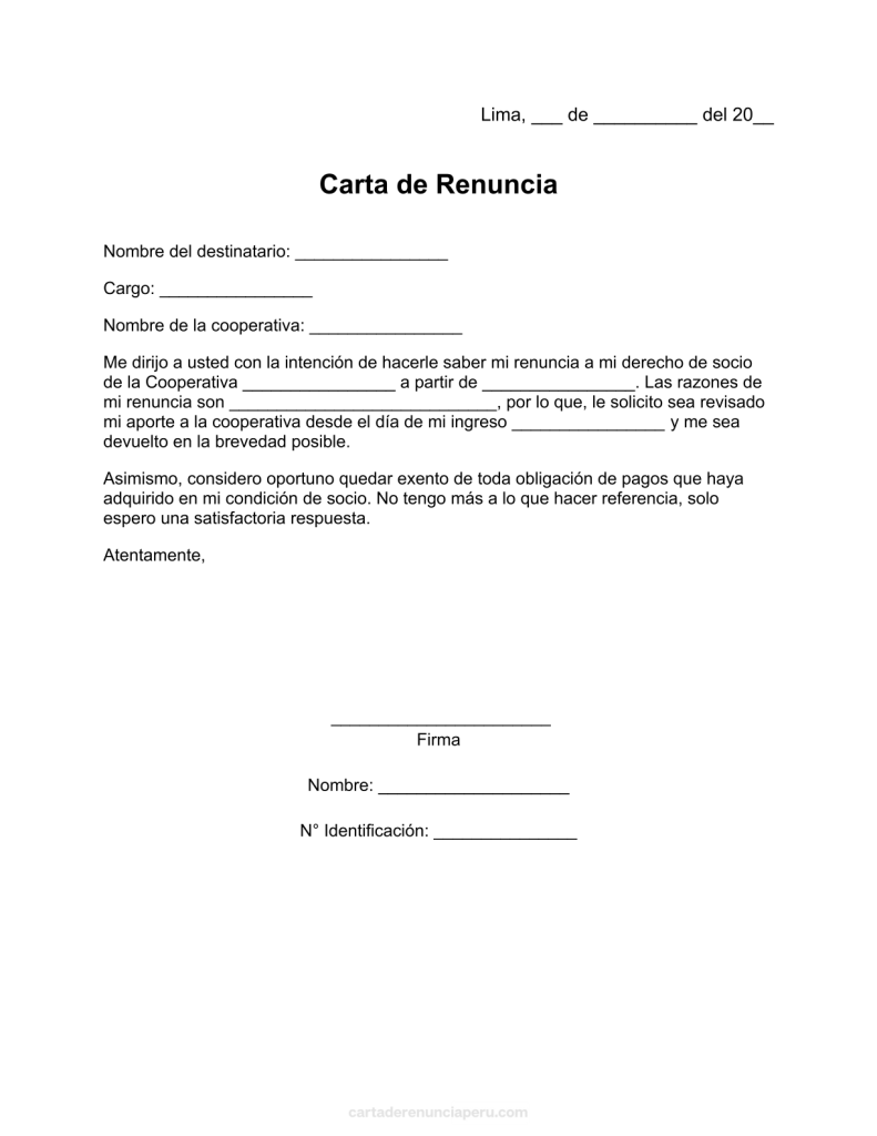 modelo de carta de renuncia a una cooperativa en pdf