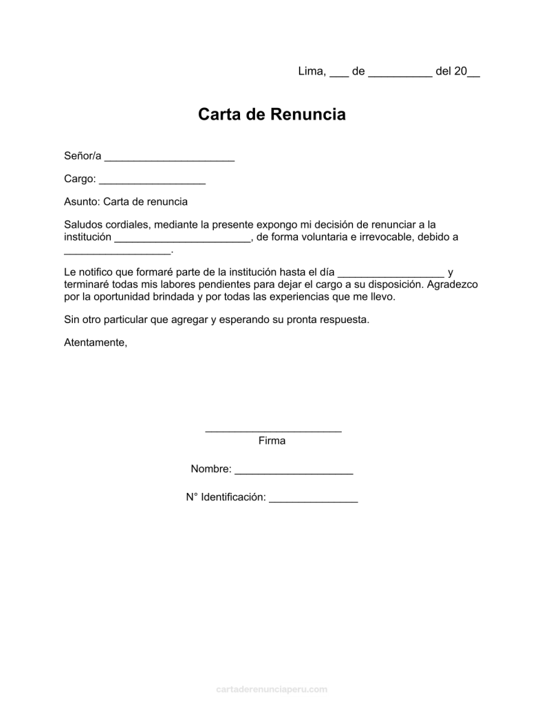 modelo de carta de renuncia a una institución en pdf