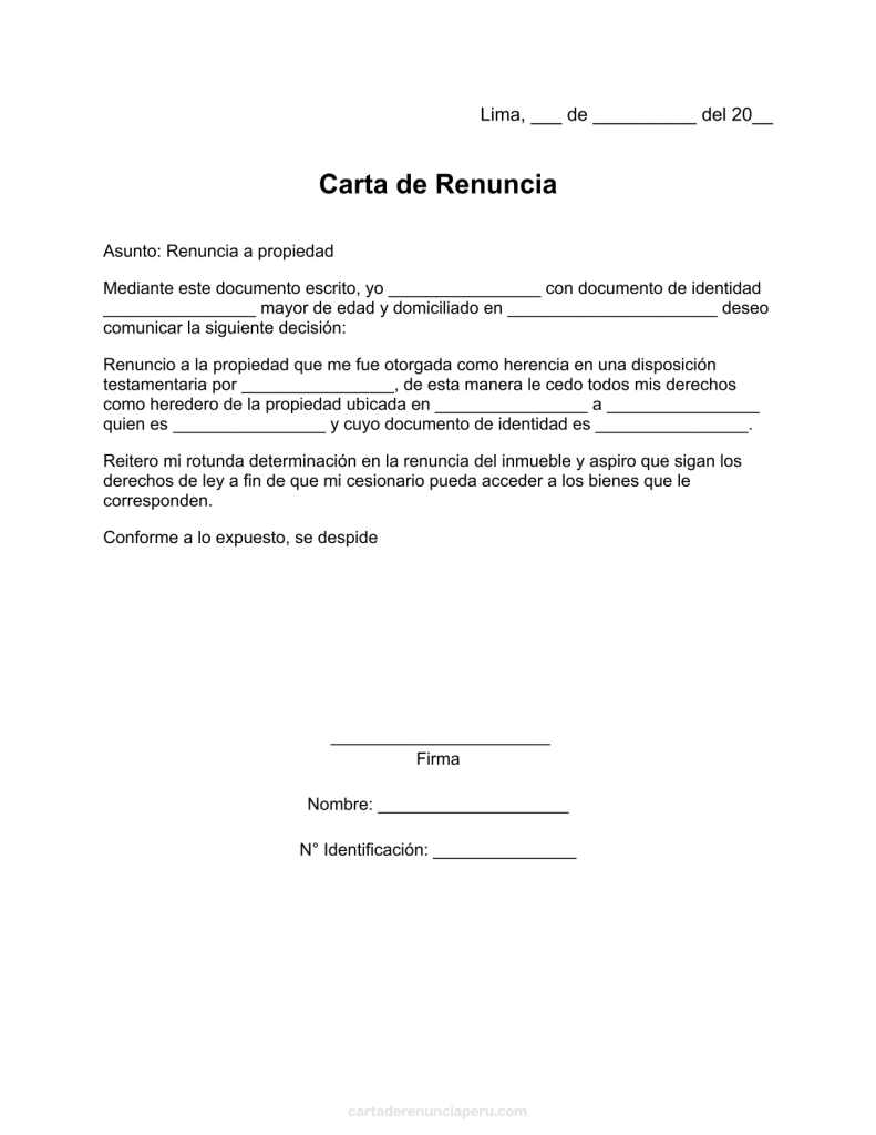 modelo de carta de renuncia a una propiedad en pdf