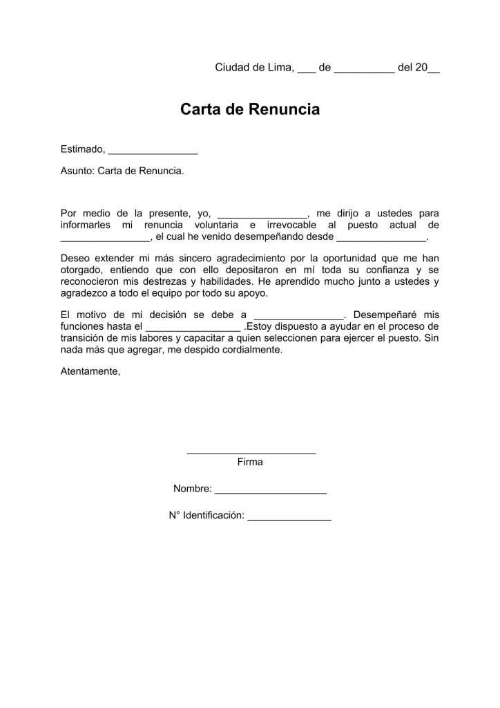 modelo de carta de renuncia de funcionario público en pdf