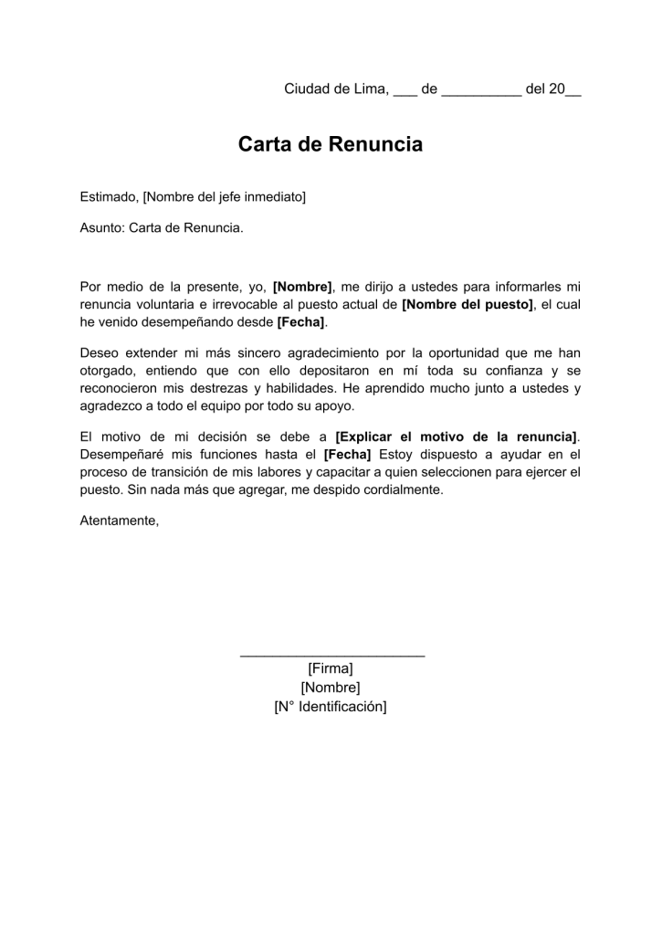 formato de carta de renuncia de funcionario público en word