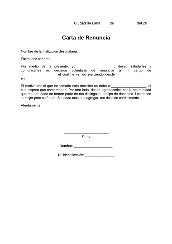modelo de carta de renuncia de un docente contratado en pdf