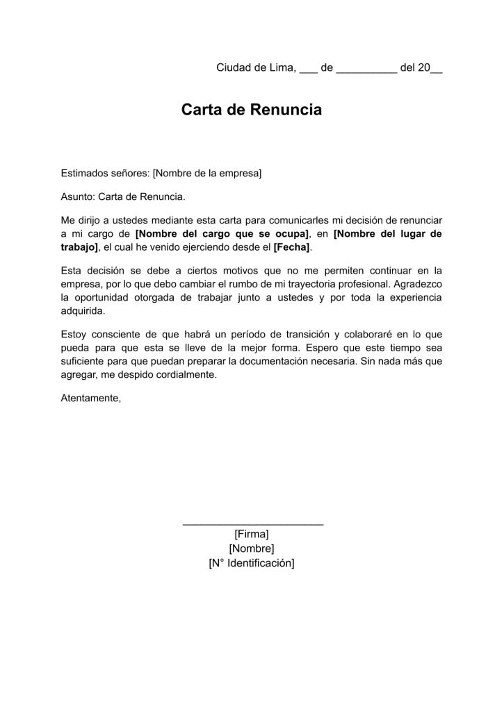 formato de carta de renuncia forzada en word