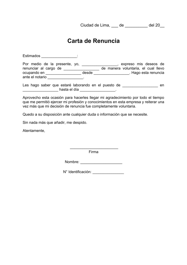 modelo de carta de renuncia notarial en pdf
