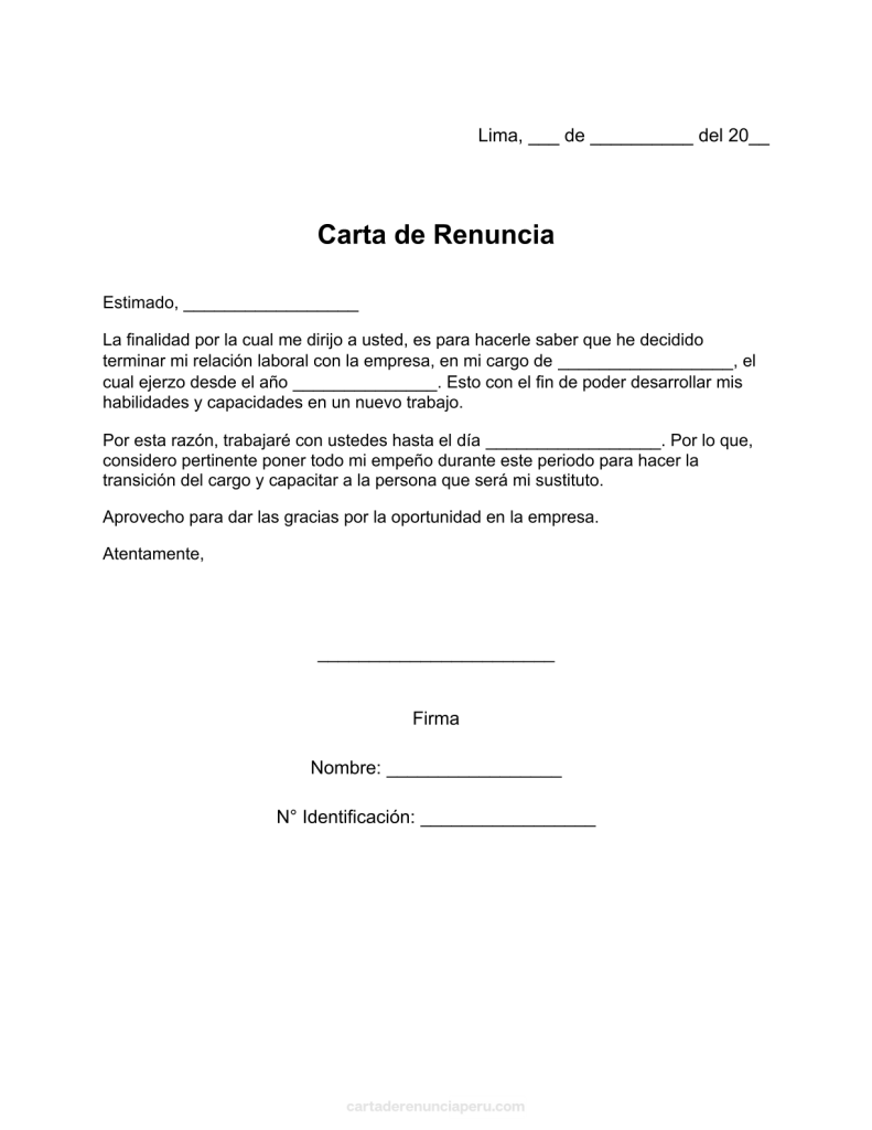 modelo de carta de renuncia por cambio de trabajo en pdf