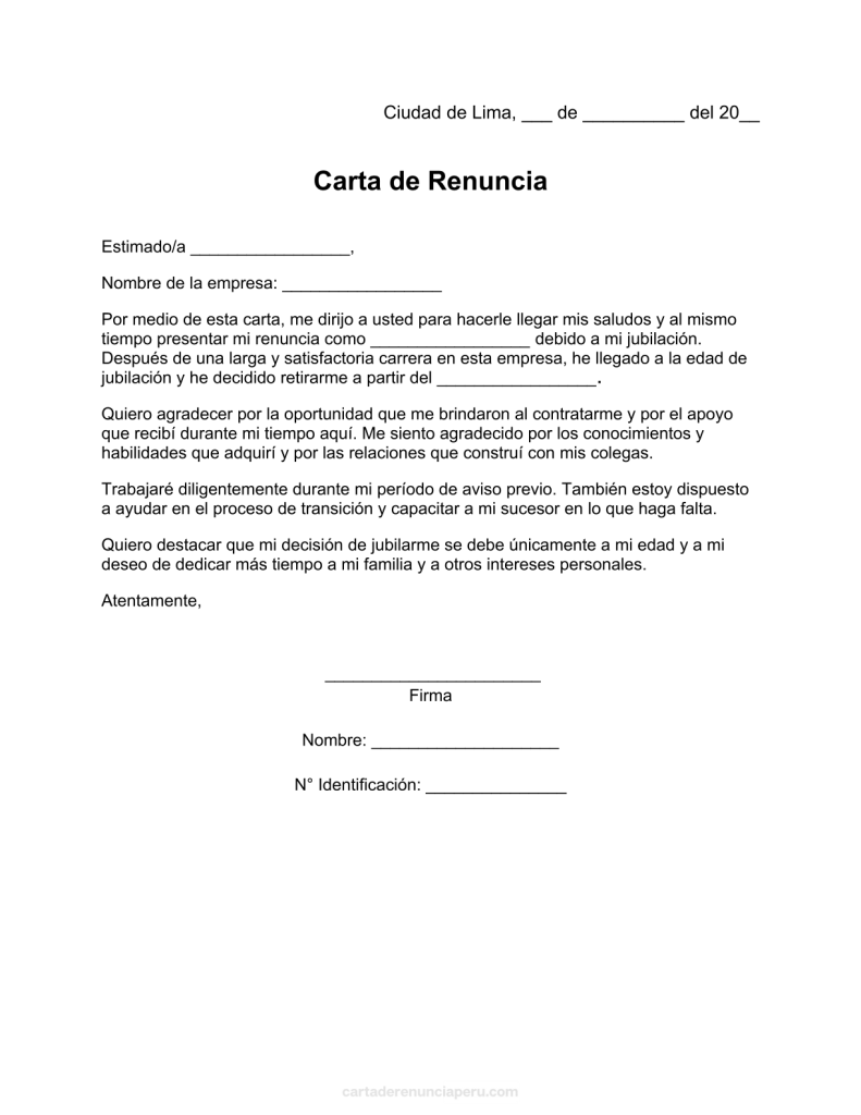 modelo de carta de renuncia por jubilación en pdf