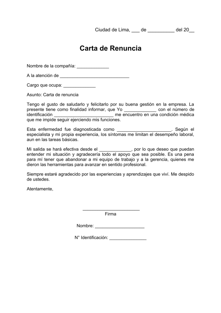 modelo de carta de renuncia por motivos de salud en pdf