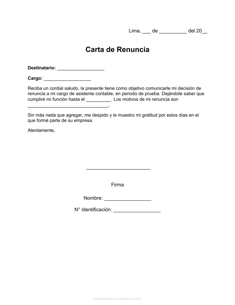 modelo de carta de renuncia por periodo de prueba en pdf