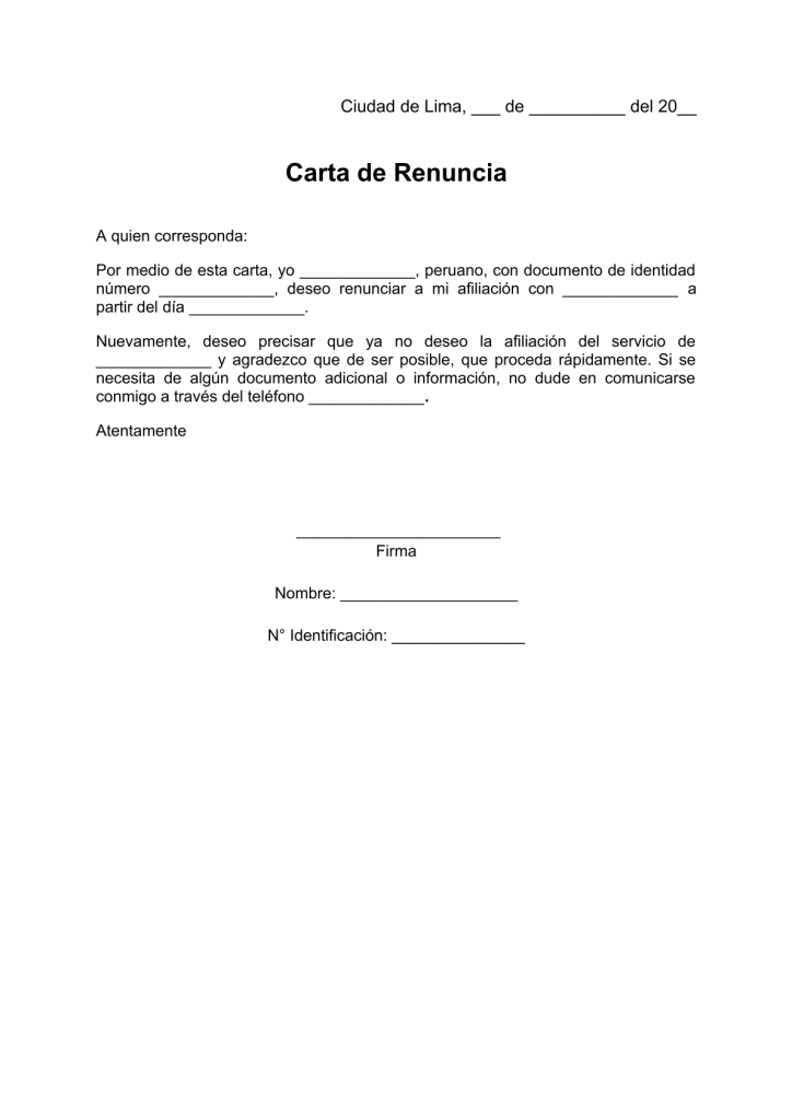 modelo de carta de renuncia voluntaria al seguro social en pdf