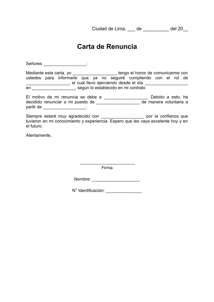 modelo de carta de renuncia voluntaria por motivos personales en pdf