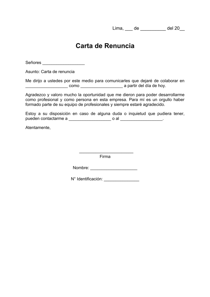 modelo de carta de renuncia voluntaria sin previo aviso en pdf